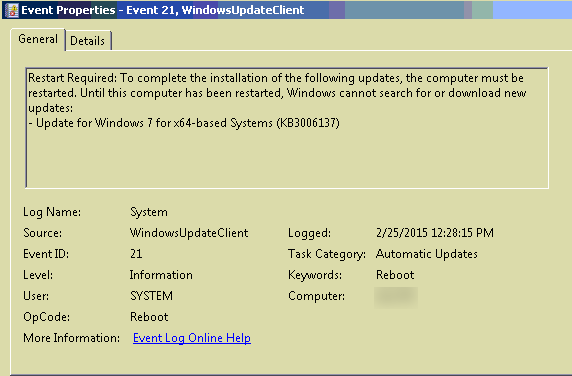 Windows update event id 31
